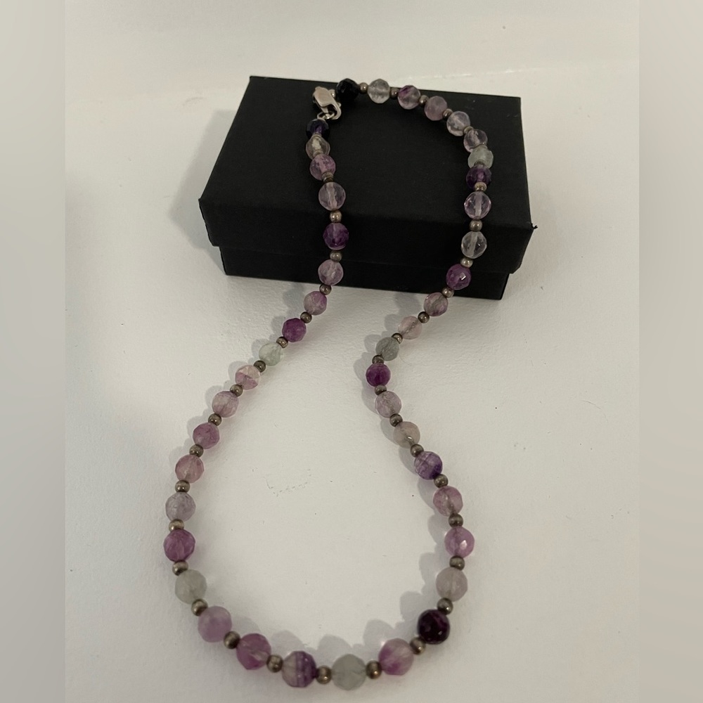 Silver and purple bead necklace